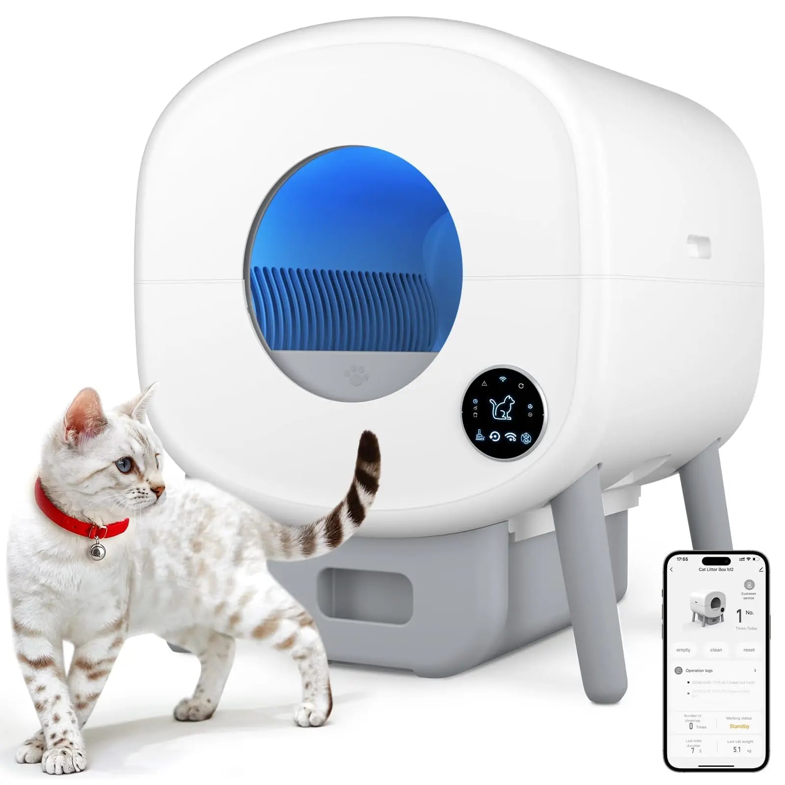 PawFlow Litière Autonettoyante Intelligente – Grande Capacité, Contrôle via App