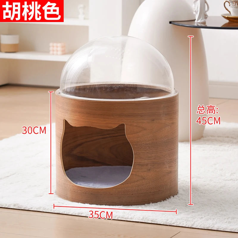 PawFlow Lit Capsule pour Chat – Maison Acrylique Transparente & Cadre en Bois