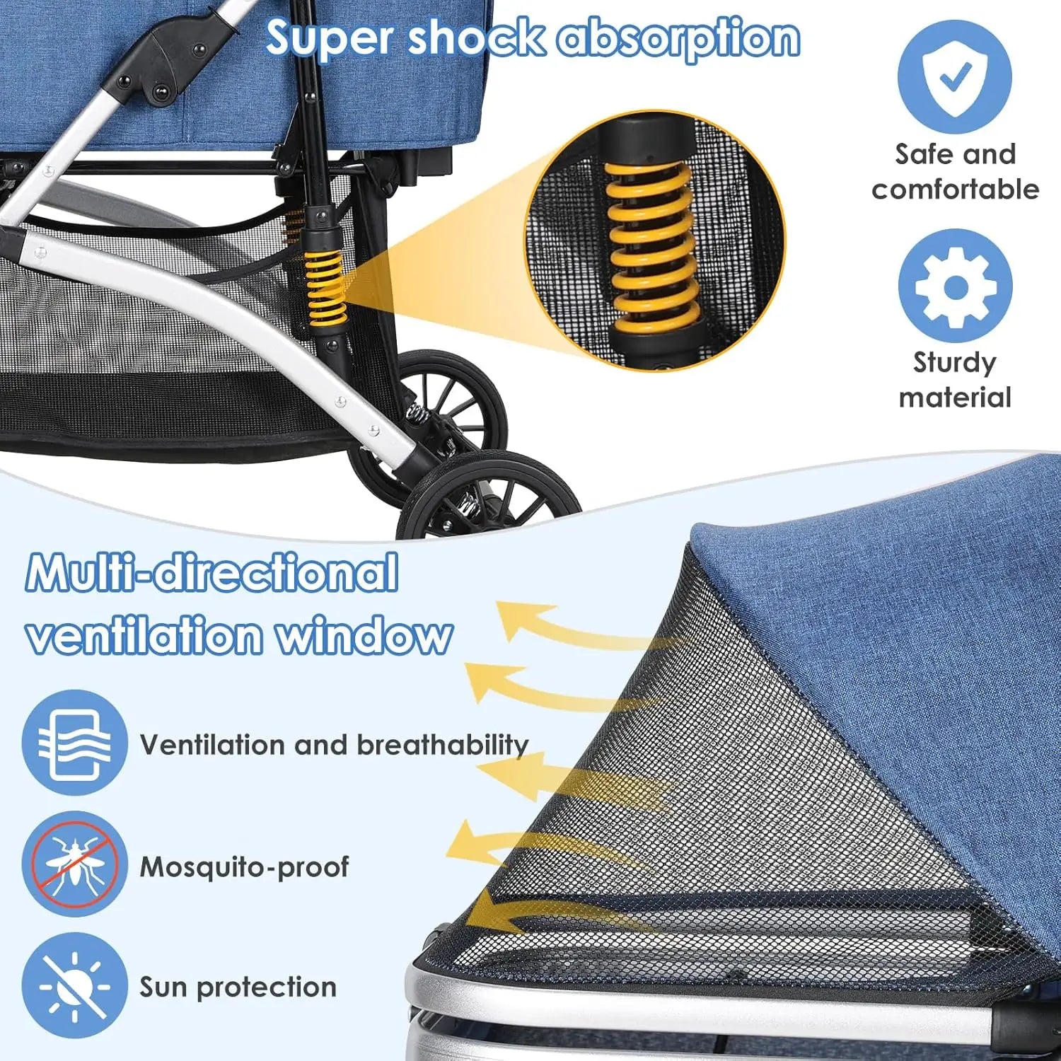 Poussette 4-en-1 Chat & Chien – Aluminium, Siège Auto & Sac de Transport
