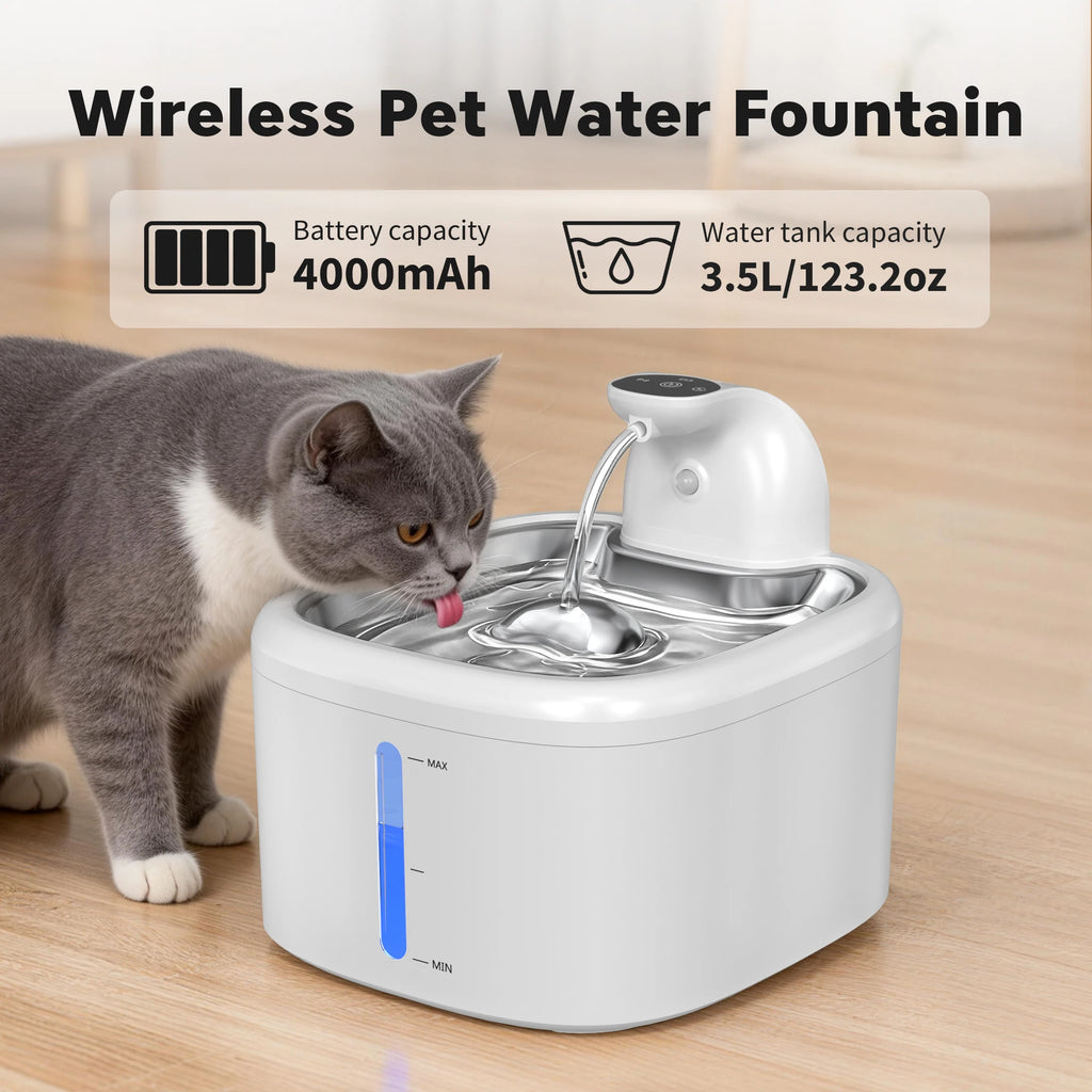 PawFlow Fontaine à Eau pour Chat – 3,5L Sans Fil & Détection de Mouvement