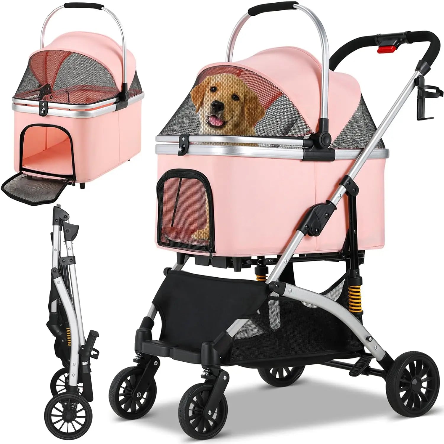 Poussette 4-en-1 Chat & Chien – Aluminium, Siège Auto & Sac de Transport