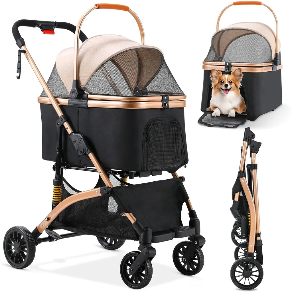 Poussette 4-en-1 Chat & Chien – Aluminium, Siège Auto & Sac de Transport