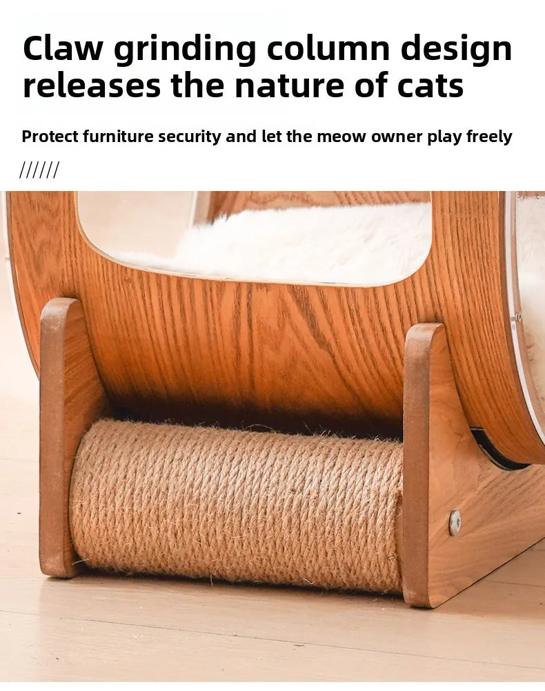 PawFlow Lit Capsule pour Chat – Maison Acrylique Transparente & Cadre en Bois