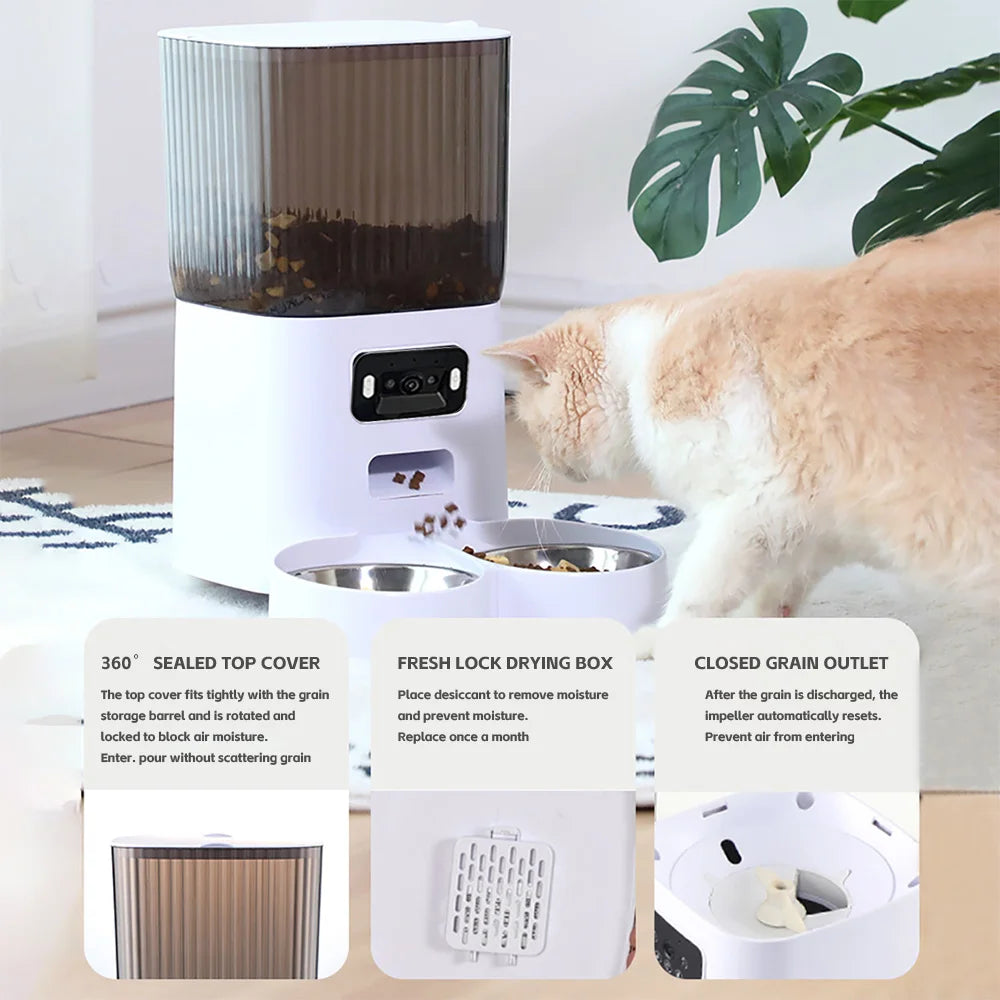 PawFlow Mangeoire Automatique avec Caméra – Double Bol, 5L, Contrôle via App
