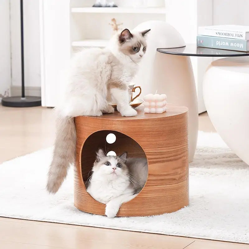 PawFlow Lit Capsule pour Chat – Maison Acrylique Transparente & Cadre en Bois
