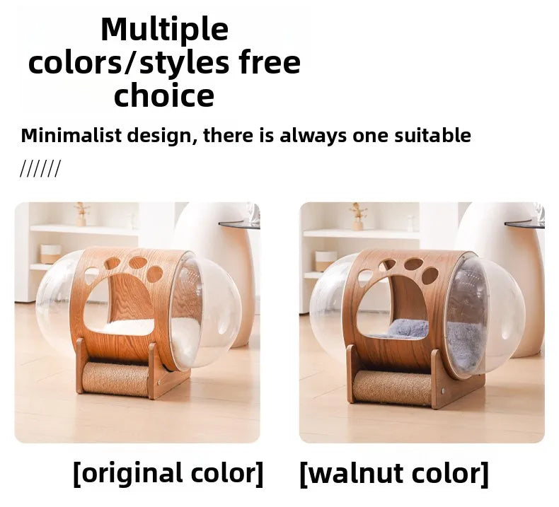 PawFlow Lit Capsule pour Chat – Maison Acrylique Transparente & Cadre en Bois
