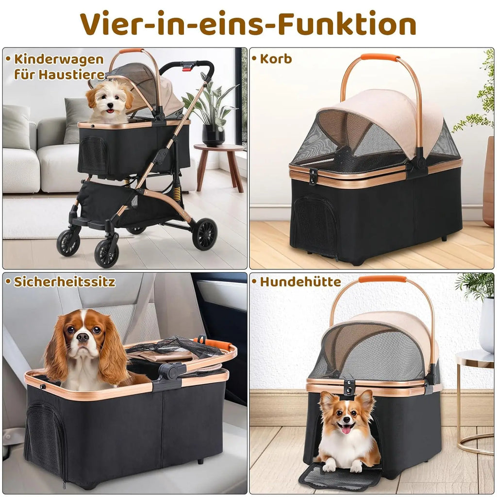 Poussette 4-en-1 Chat & Chien – Aluminium, Siège Auto & Sac de Transport