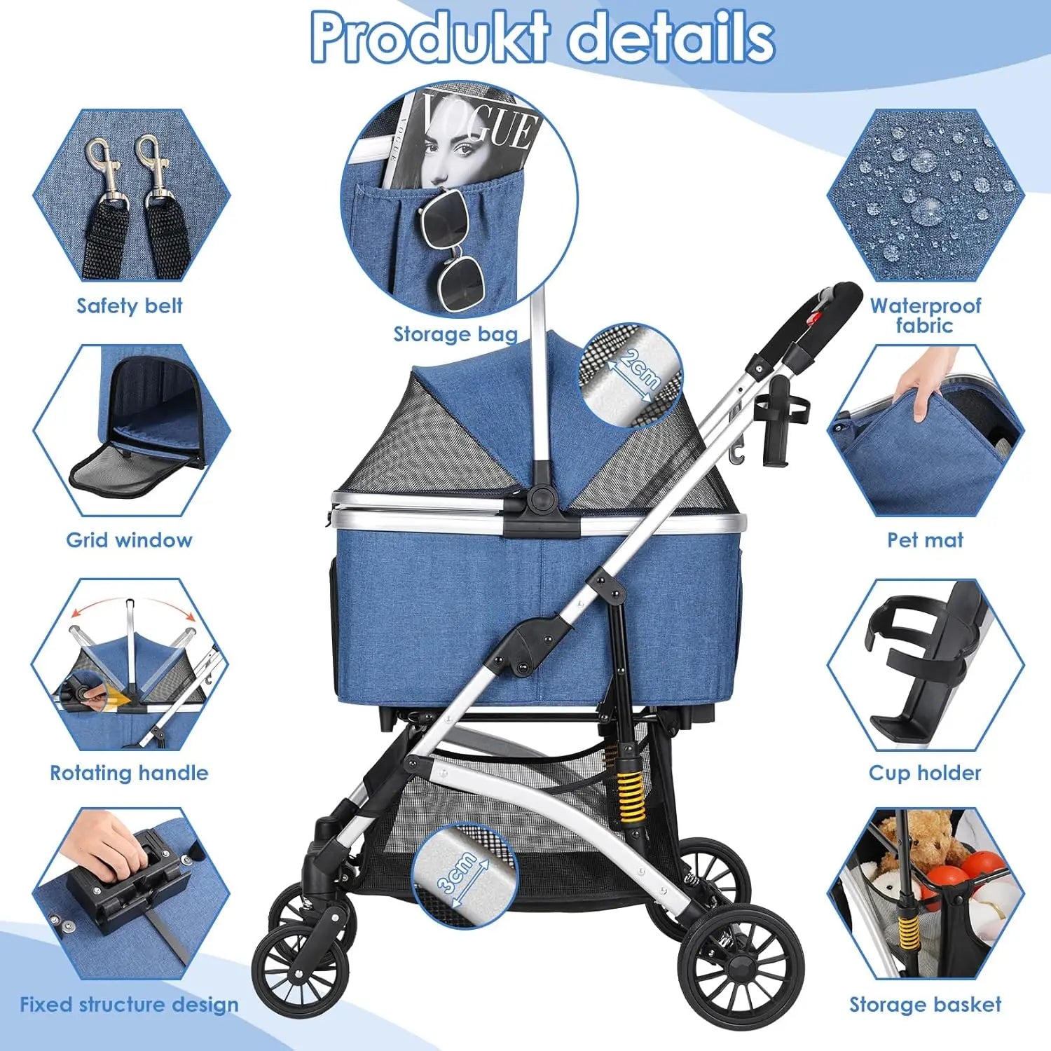 Poussette 4-en-1 Chat & Chien – Aluminium, Siège Auto & Sac de Transport
