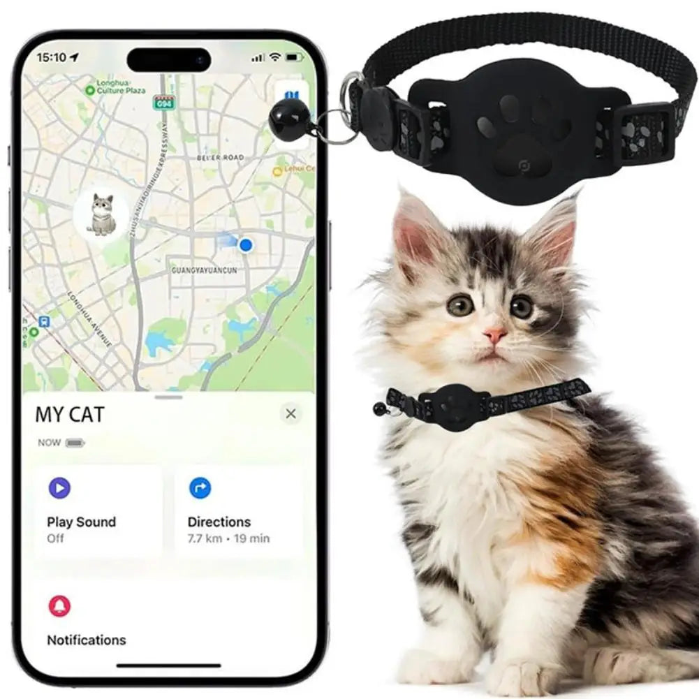 Collier GPS Chat – Localisation Temps Réel, Étanche & Réfléchissant