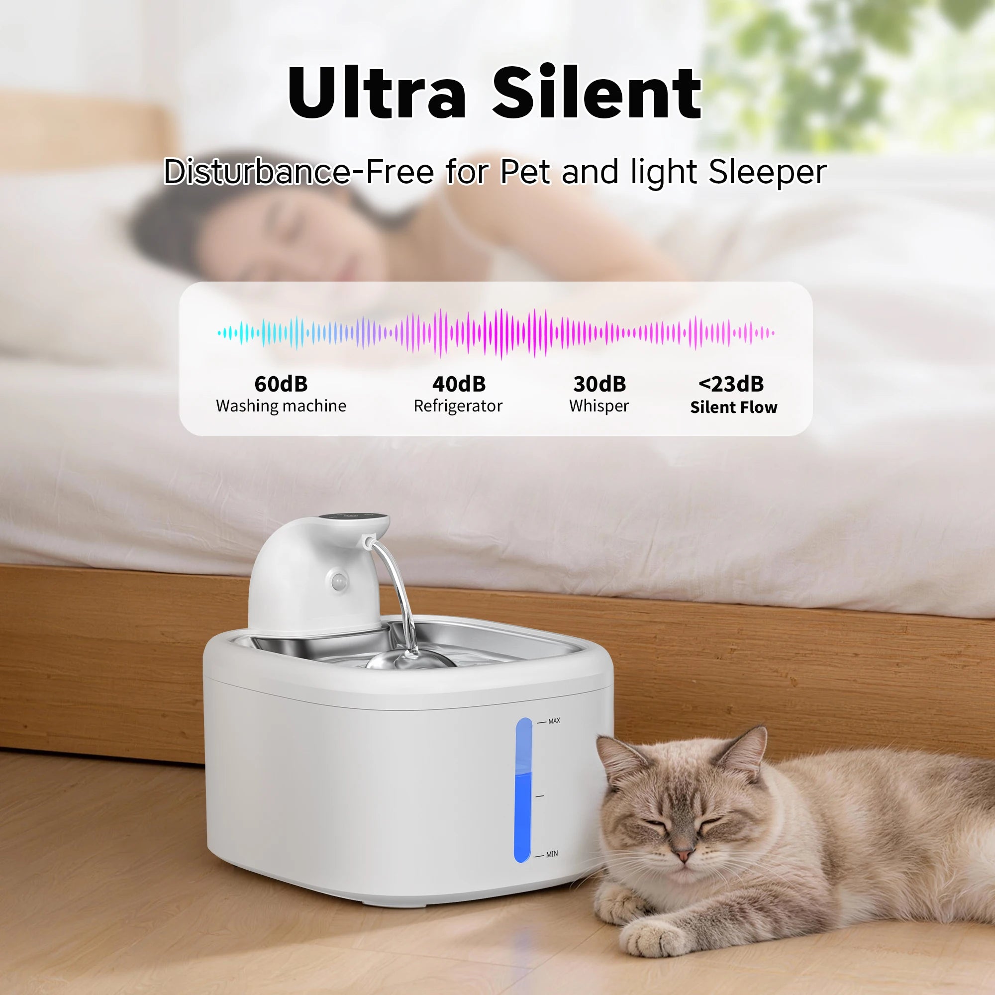 PawFlow Fontaine à Eau pour Chat – 3,5L Sans Fil & Détection de Mouvement