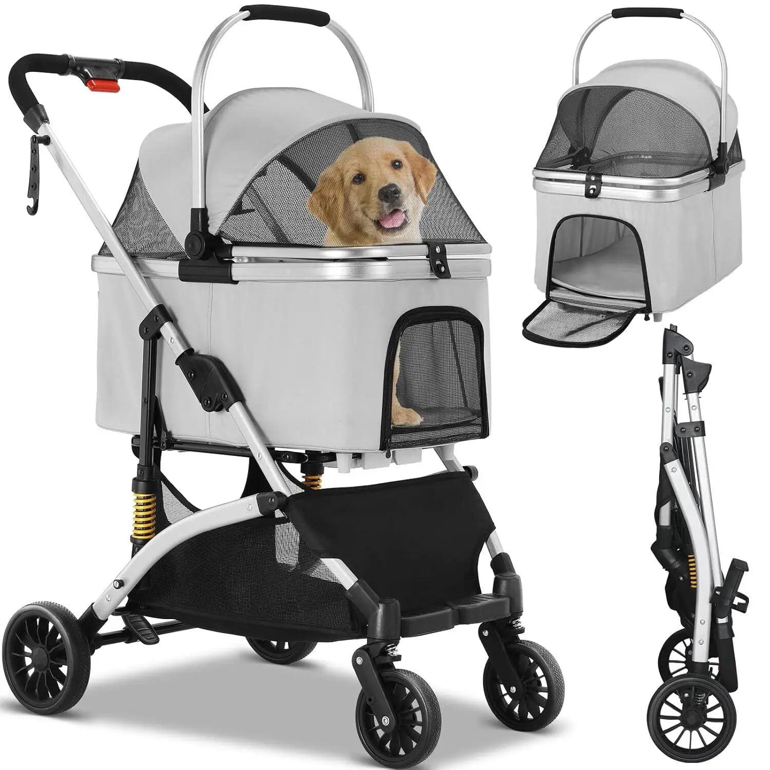 Poussette 4-en-1 Chat & Chien – Aluminium, Siège Auto & Sac de Transport