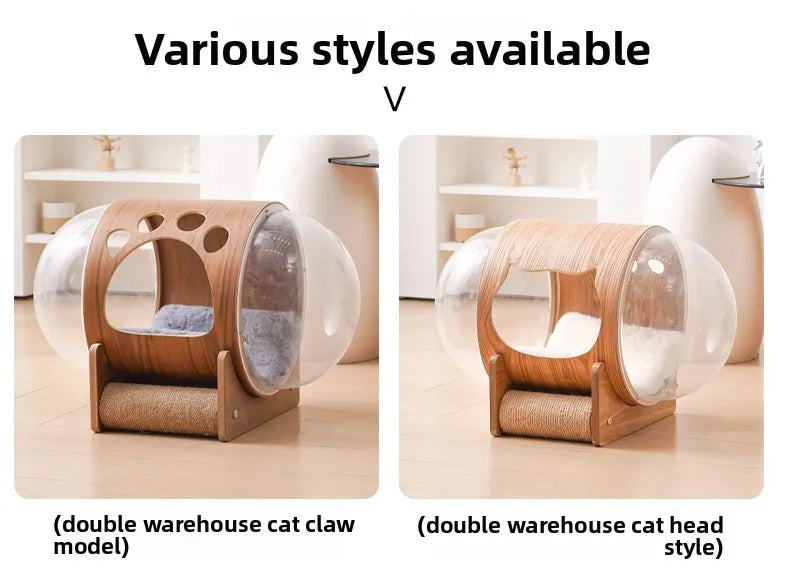 PawFlow Lit Capsule pour Chat – Maison Acrylique Transparente & Cadre en Bois