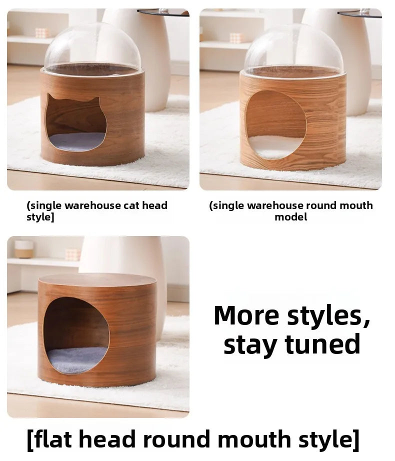 PawFlow Lit Capsule pour Chat – Maison Acrylique Transparente & Cadre en Bois