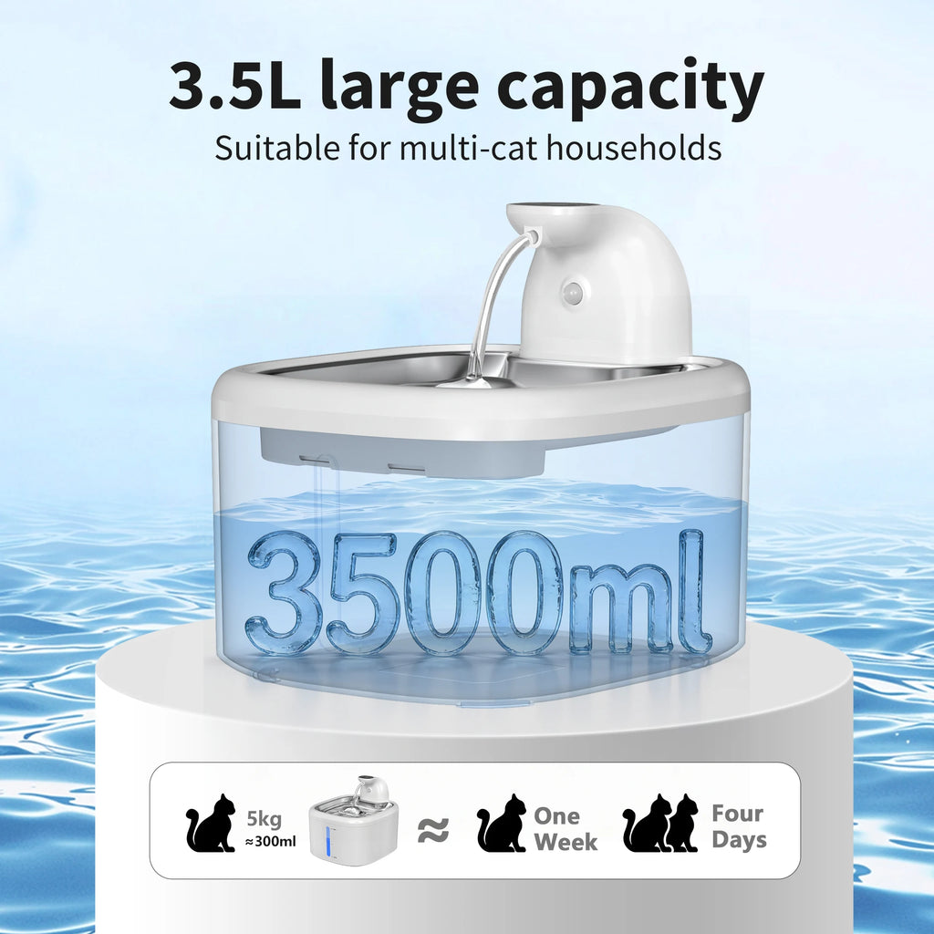PawFlow Fontaine à Eau pour Chat – 3,5L Sans Fil & Détection de Mouvement