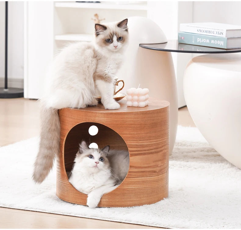 PawFlow Lit Capsule pour Chat – Maison Acrylique Transparente & Cadre en Bois