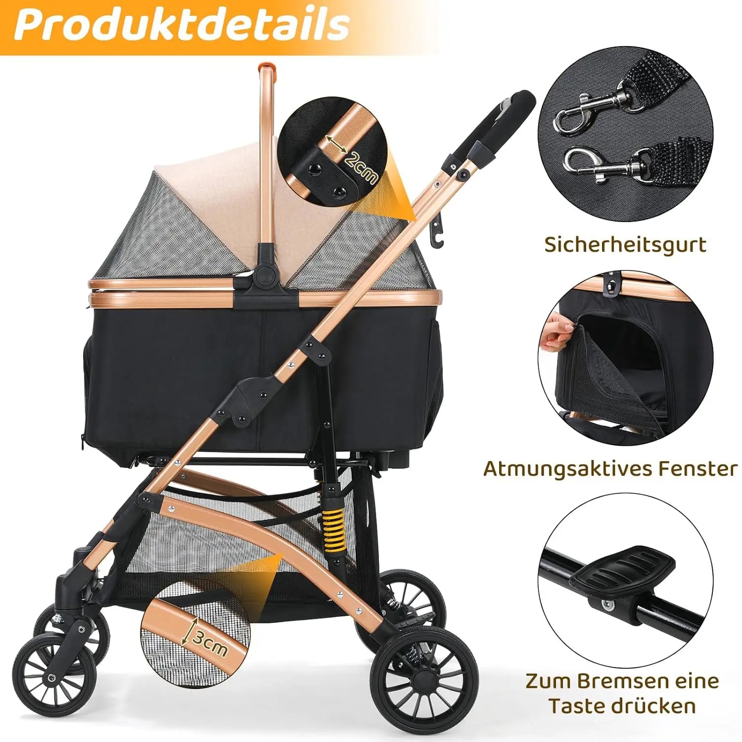 Poussette 4-en-1 Chat & Chien – Aluminium, Siège Auto & Sac de Transport