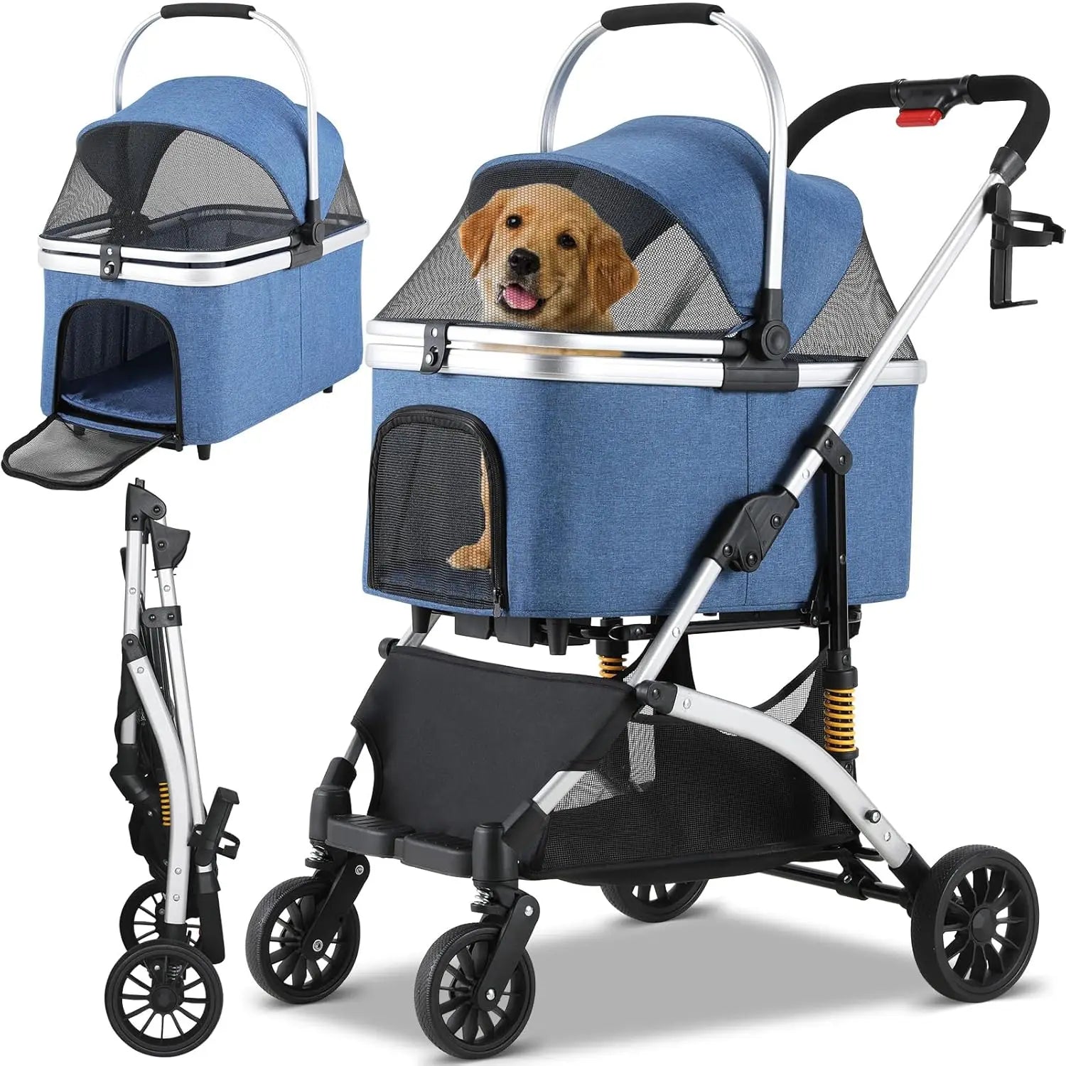 Poussette 4-en-1 Chat & Chien – Aluminium, Siège Auto & Sac de Transport